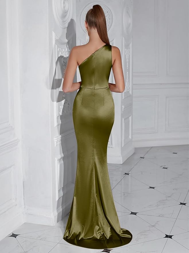 Formal Dresses for Women Cocktail Wedding Guest Satin One Shoulder Maxi Party Prom Sexy Corset Bodycon Evening Gowns