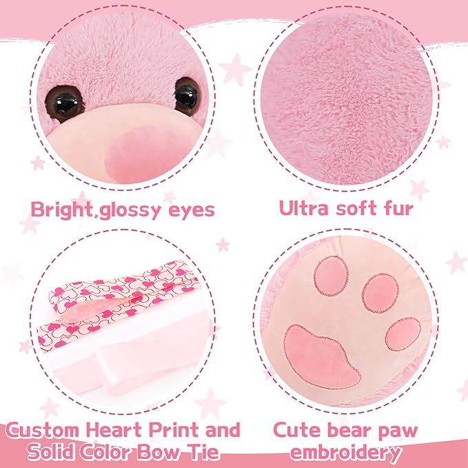 Tezituor Giant Teddy Bear 5 Feet Tall - Pink Life Size Stuffed Animals 59" - Fluffy Huge Plush with Footprints - Valentines Gift for Girlfriend