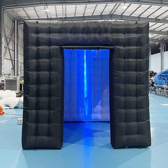 SAYOK Portable Inflatable Photo Booth Enclosure Photobooth Tent Photo Booth Backdrop Inflatable Black Cube Tent with Led Light for Advertising, Bars, Party Wedding (Two Doors, Black&White, 8.2ft)