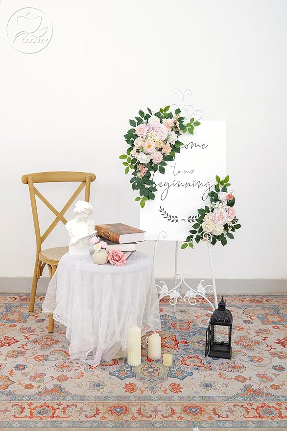 Pack of 2 Wedding Arch, Artificial Flowers, Wedding Decor,Flower Garland Be Suited to Banquet, Party, Reception Entrance Welcome Sign and Background Decoration (Light Pink)