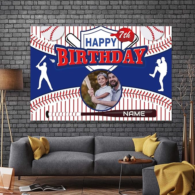 Custom Baseball Sports Happy Birthday Party Decorations Supplies Personalized Baseball Sports Birthday Backdrop Banner(6x9ft)