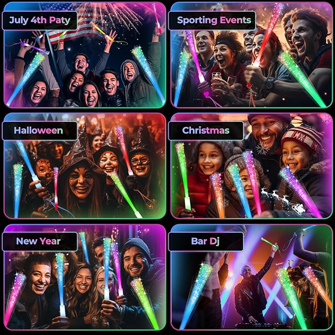 100 PCS Glow Fiber Wands Sticks, LED Light Wands, Glow in The Dark Party Supplies, Fiber Optic Wands, LED Flashing Sticks, Fiber Optic Light Wand Stick for Party, Wedding, Halloween & New Year
