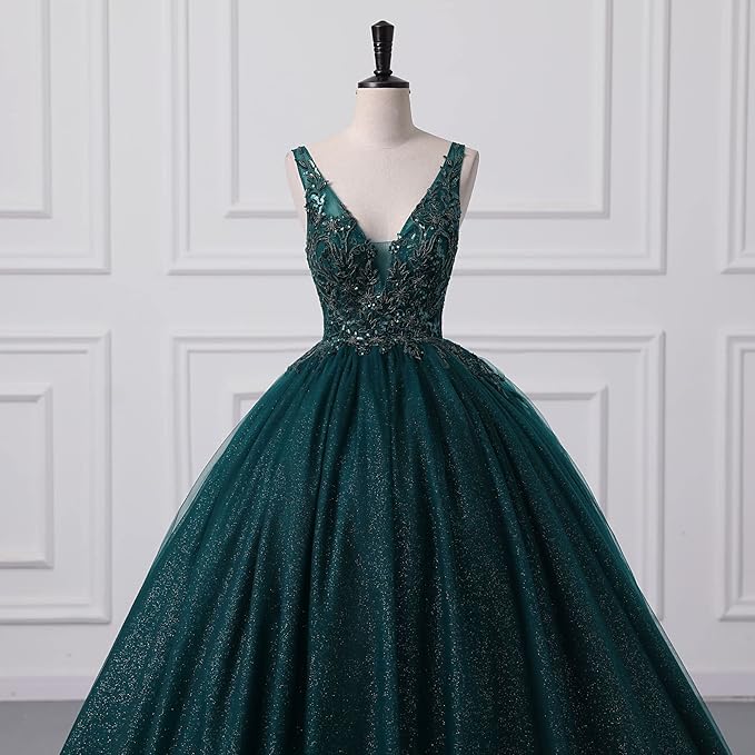 Engerla Women's Beading Sweetheart Ball Gown Tulle Layed Long Quinceanera Dress