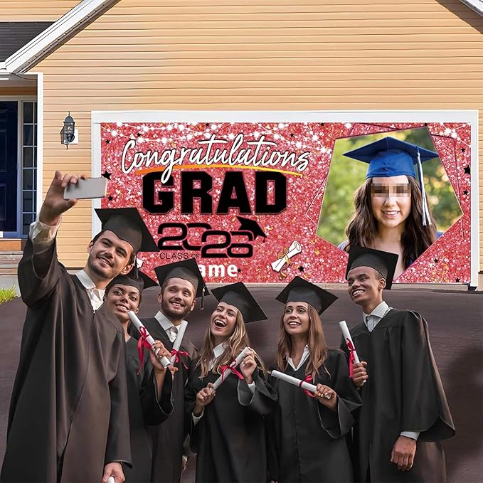 Custom Garaduation Garage Door Banner Cover 16 x 7 ft Class of 2026 Congrats Grad Party Backdrop Personalized Graduation Decoration(Pink and Black)