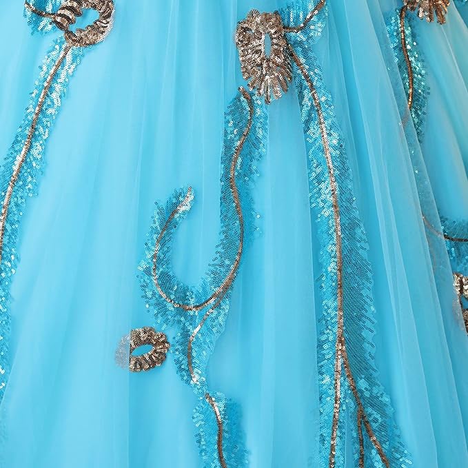Engerla Women's Beading Sweetheart Ball Gown Tulle Layed Long Quinceanera Dress
