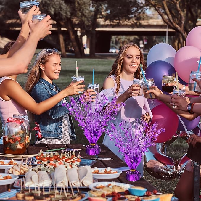 Crowye 18 Pcs Foil Spray Centerpiece Valentine's Day Table Decoration Winter Party Star Burst Metallic Table Centerpieces for Party Birthday Season Holiday(Purple)