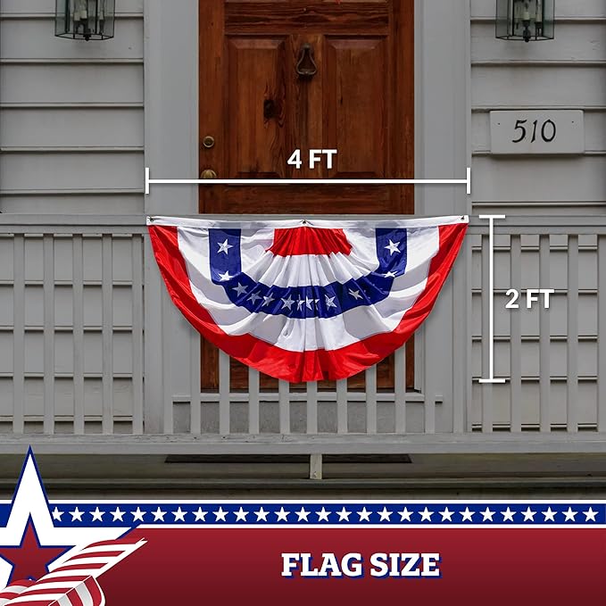 G128 – 10 Pack: USA Pleated Fan Flag, 2x4 Feet American USA Bunting Decoration Flags Embroidered Patriotic Stars & Sewn Stripes Canvas Header Brass Grommets