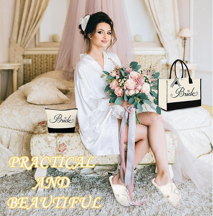 Bride to Be Gifts, Bridal Shower Wedding Gifts, Bride Tote Bag I Do Slippers Robe Hair Clip for Wedding Day