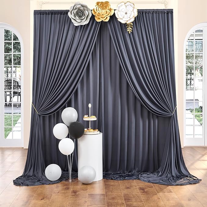 20 ft x 10 ft Wrinkle Free Charcoal Backdrop Curtain for Parties, Dark Grey Polyester Photo Backdrop Drapes for Baby Shower Wedding Engagement Birthday Party Backdrop Stand,5ft x 10ft 4 Panels