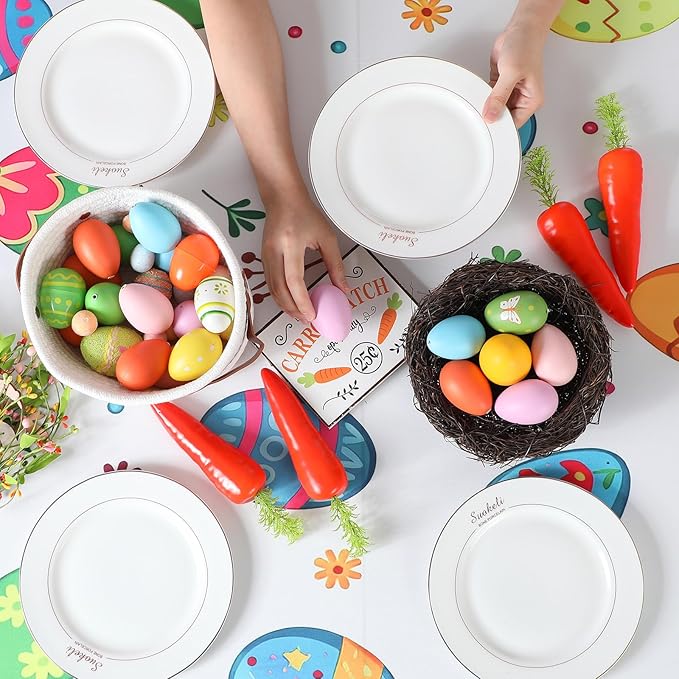 Oudain 2 Pcs Easter Stretch Table Cover 6 Feet Easter Spandex Table Clothes Egg Theme Party Decorations for Holiday Party Celebration Picnic Dinner Decor