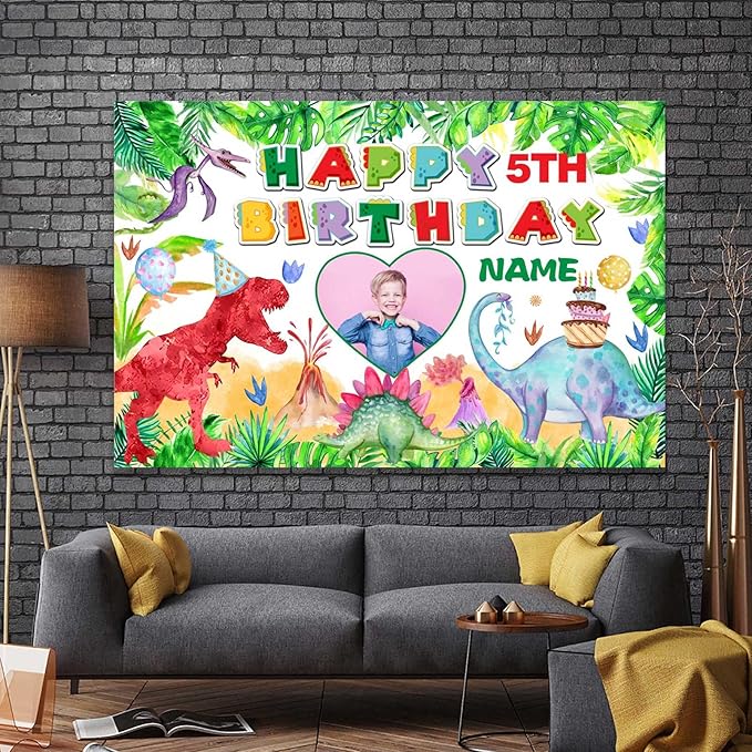 Custom Dinosaur Happy Birthday Party Decorations Supplies Personalized Dinosaur Birthday Backdrop Banner(6x9ft)