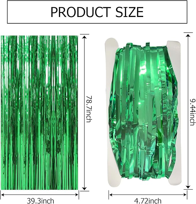 20 Pack Green Streamers Backdrop Jungle Party Decorations Foil Fringe Backdrop Curtains Photo Booth Backdrop for Birthday Dinosaur Animal St Patrick's Day Football Christmas Party Decorations