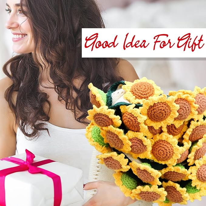 cagulax Birthday Gifts for Women Sunflower, Self Care Birthday Gifts for Best Friend, Mom, Sister, Wife, Grandma, Teacher, Cozy Throw & Decor Sunflower Crochet Flowers Bouquet Blanket 31 Inches