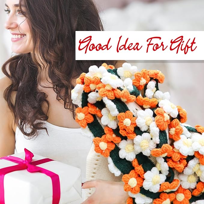 cagulax Daisy Crochet Flowers Bouquet Blanket-Birthday Gifts for Mom-Friend Gifts for Women-Birthday Graduation Gifts for Teen, Sister, Daughter, Friend, Teacher-Knitted Blankets Home Decor 31 Inches