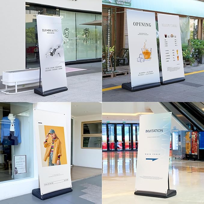Outdoor Windproof Heavy Duty Water-Injection Banner Stand,Vertical Sign Holder,Standing Up Poster Stand For Tradeshow,Store Business advertising Wedding Restaurant,Conferences 32x71inch(Stand Only )