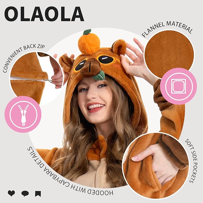 OLAOLA Adult Onesie, Flannel Unisex Animal Pajamas, Plush One Piece Sleepwear Cosplay Party Costume