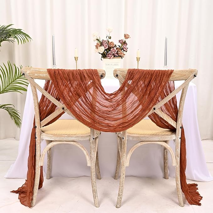 15 Pack Terracotta Cheesecloth Table Runner 17 x 108 Inch Fall Thanksgiving Boho Rustic Farmhouse Gauze Cheese Cloth Runner for Wedding Party Baby Shower Home Decor Holiday Decorations