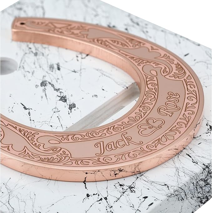 Custom Engraved Copper Horseshoe with Wooden Stand - Personalized Copper Anniversary Decor, Lucky Gift Idea for Couple, Him or Her, Symbol of Strength and Love