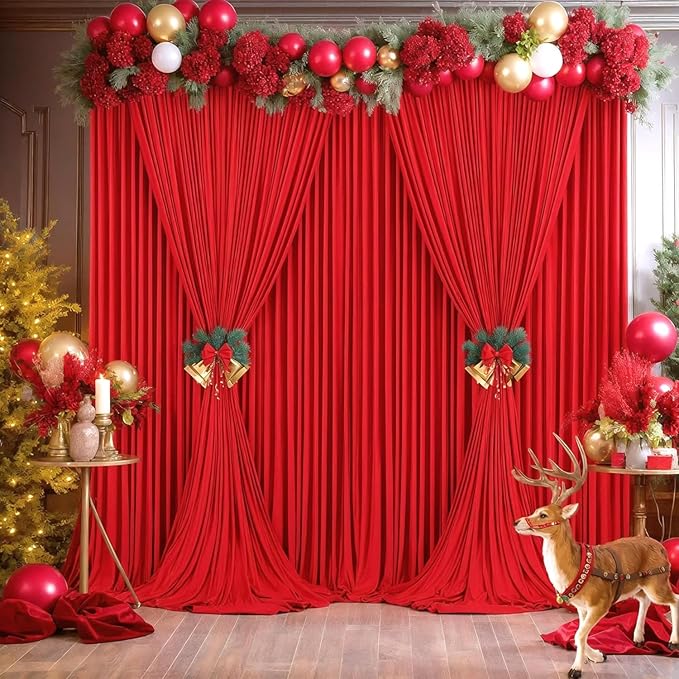 30ft×8ft Wrinkle Free Red Backdrop Curtain for Party, 6 Panels 5×8ft Thick Silky Polyester Red Photo Backdrops Drapes Curtains for Birthday Baby Shower Themed Parties Wedding Photography
