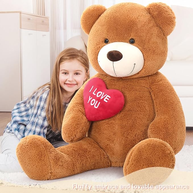 Giant Teddy Bear Stuffed Animal 52" - Big Teddy Bear with Heart - Large I Love You Teddy Bear Plush Toys for Kid Christmas Birthday - Valentines Bear Gift for Girlfriend