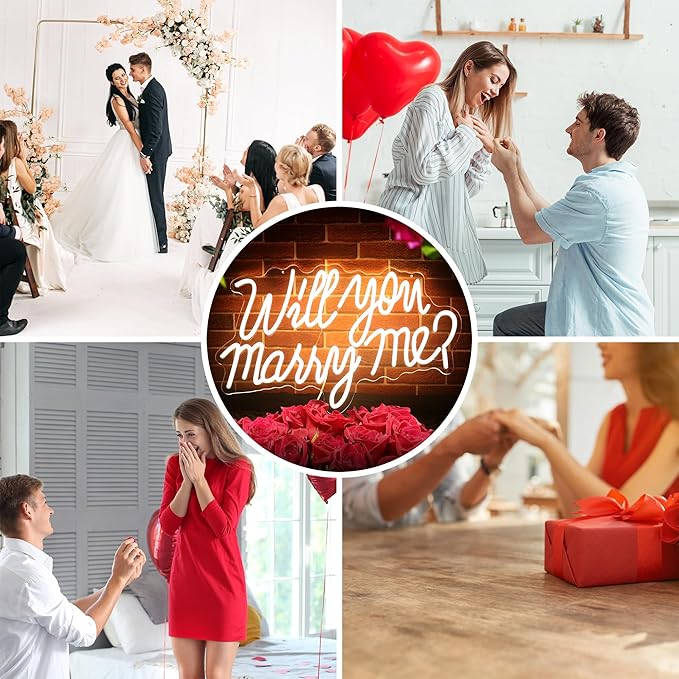 Will You Marry Me Neon Sign for Wedding Party Backdrop Marry Me Light Up Letters for Wall Decor Neon LED Signs for Marriage Proposal Valentine's Day Decorations 21.7x13.8 Inch (warm white)
