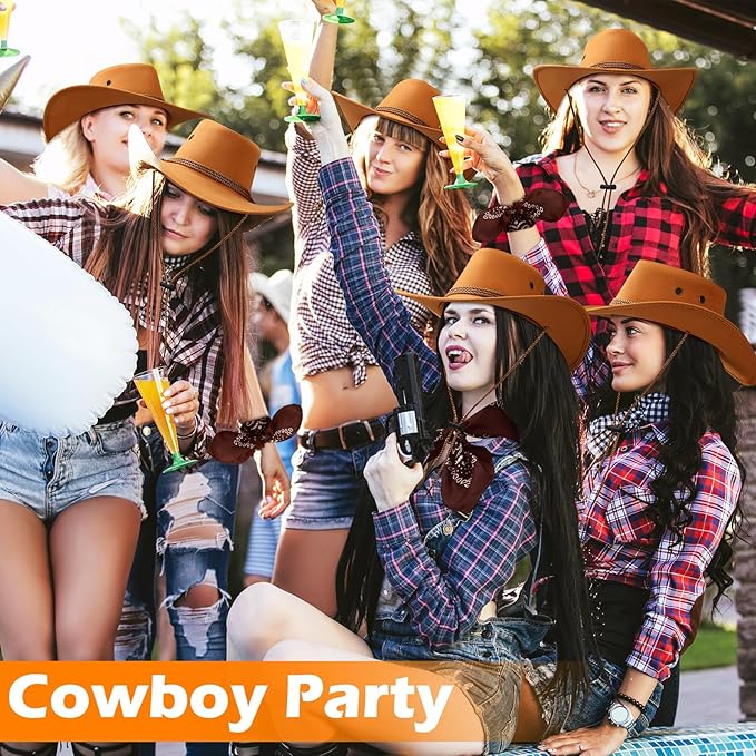 Zhanmai 12 Pcs Cowboy Hat and Bandana Cowboy Cowgirl Hats Bulk Western Party Costume Halloween Accessory
