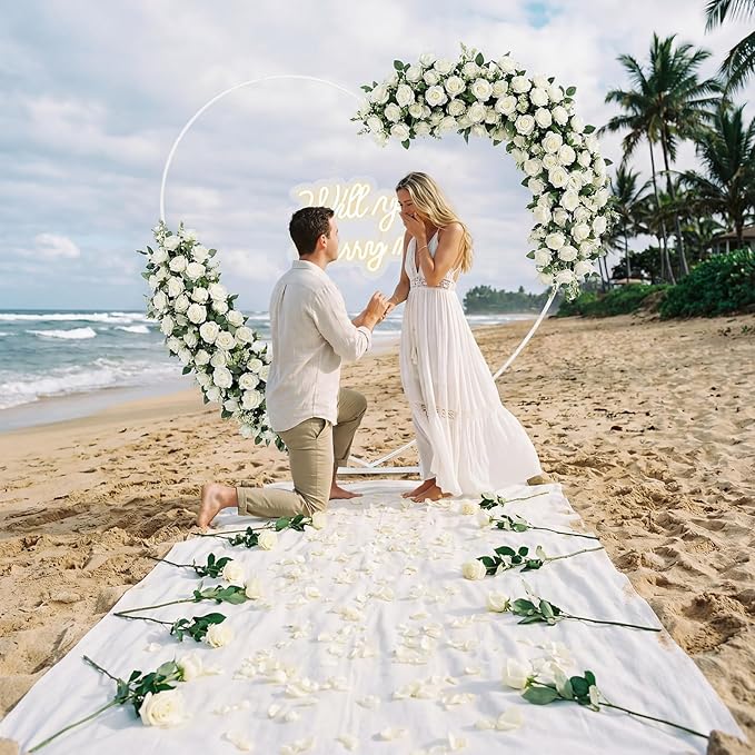 Breling 6.6ft Large Metal Heart Arch Stand and Will You Marry Me LED Neon Light Sign Backdrop for Outdoor Proposal Wedding Engagement Bridal Valentine and Birthday Party Decor(White)