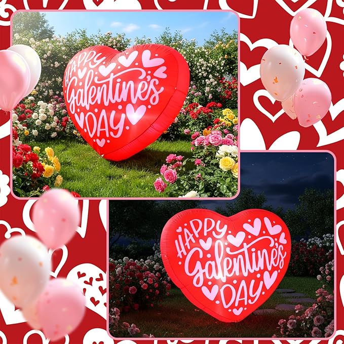 VIHOSE Happy Galentines Day Inflatables Decorations 4.3 ft Pink Galentines Day Blow up Decor Heart LED Lights Inflatable Decor for Ladies Girls Friends Valentine Party Photo Props