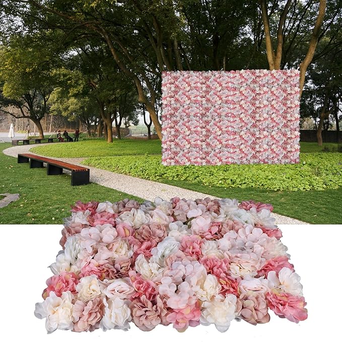 3D Flower Wall Panel Floral Backdrop,6PCS Artificial Flower Wall Background Silk Rose Mat, Artificial Flower Backdrop Faux Flower Panel for Wedding