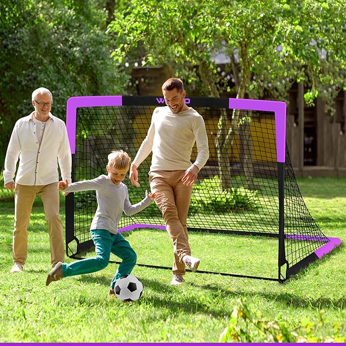 Kids Soccer Goals for Backyard Set of 2, 6x4 ft Portable Toddler Soccer Goal Training Equipment with Soccer Target, Ball, Cones, Soccer Net for Kids Age 3-5 6-8 8-12 10-12-14 Outdoor Sports Games Gift