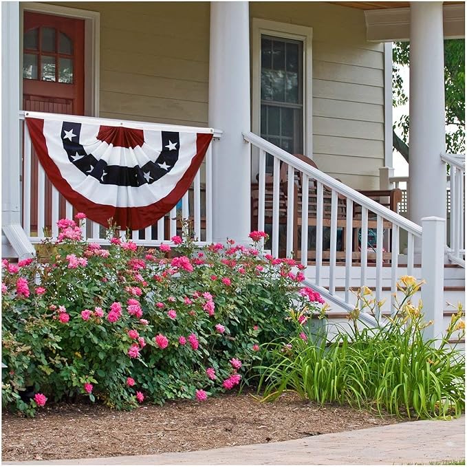 Homissor American Flag Bunting Outdoor 3x6 Ft 4 Packs US Pleated Fan Flag Embroidered Stars USA Pleated Bunting for 250 Year Anniversary