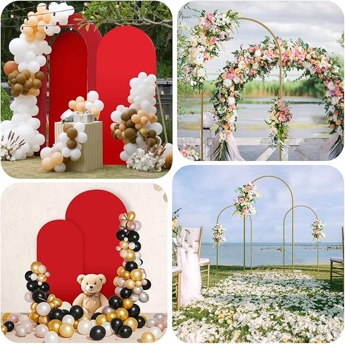 Arch Backdrop Stand and Cover Set, Metal Balloon Arch Backdrop 6ft, Gold Arched Stand Frame for Wedding, Parties,Birthday, Backdrop Decorations (Red,6ft)