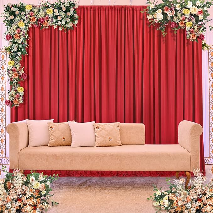 20ft×8ft Wrinkle Free Red Backdrop Curtain for Party, 4 Panels 5×8ft Thick Silky Polyester Red Photo Backdrop Drapes Curtains for Birthday Baby Shower Themed Parties Wedding Photography