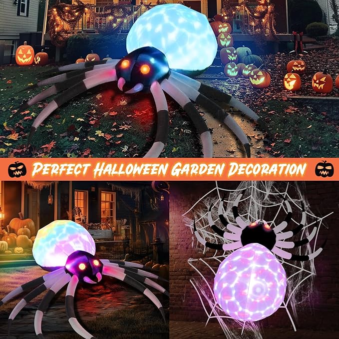 8FT Inflatable Spider for Halloween Decorations: Giant Blow Up Spider with Magic Light Halloween Decor for Outdoor Yard Patio Lawn Garden