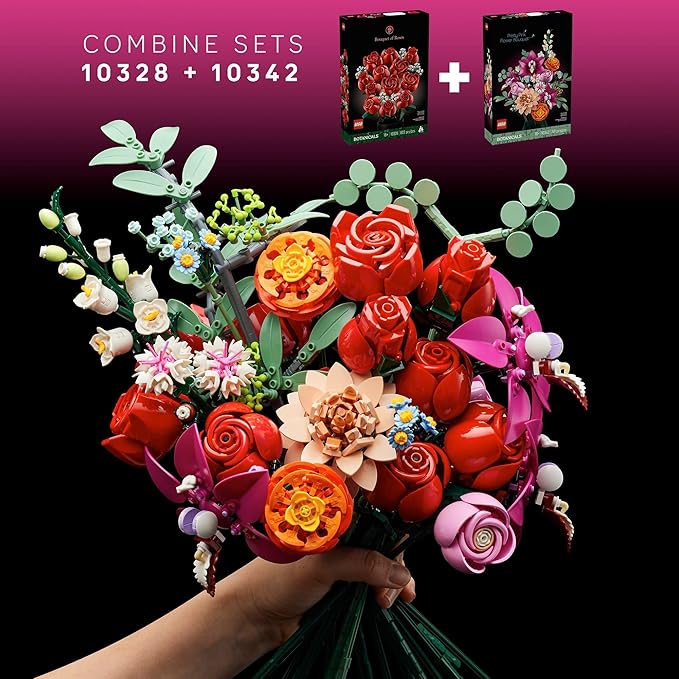 LEGO Botanicals Bouquet of Roses Artificial Flowers - Fake Red Roses Building Set for Adults, Ages 18+ - Gifts for Valentines Day for Her - Home Decor for Table Display - 10328