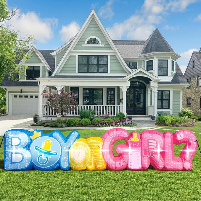 11FT Length Baby Gender Reveal Inflatable Decorations Boy or Girl Yard Signs with 7 LED Lights Pink Baby Shower Centerpieces Birthday Party Supplies