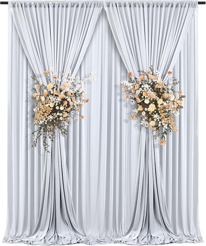 20 ft x 10 ft Wrinkle Free Silver Backdrop Curtain for Parties, Polyester Silver Grey Backdrop Drapes 4 Panels 5x10ft for Baby Shower Photoshoot Engagement Wedding Birthday Photography Background