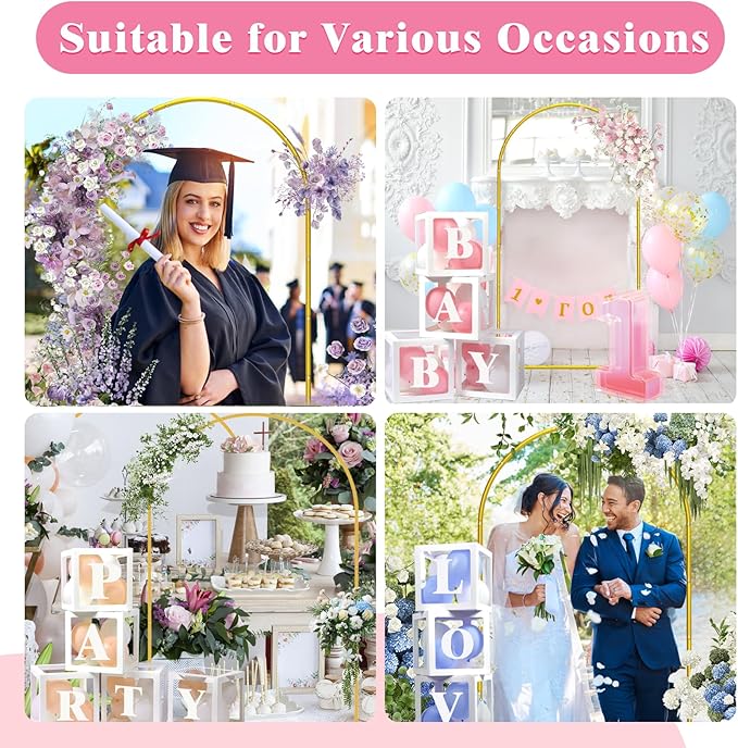Gold Metal Wedding Arch Backdrop Stand Set of 2 (7.2FT & 6FT), Balloon Arch Stand for Wedding Ceremony, Baby Shower, Birthday Party, Graduation Decoration Easy to Assemble, Indoor Outdoor Use