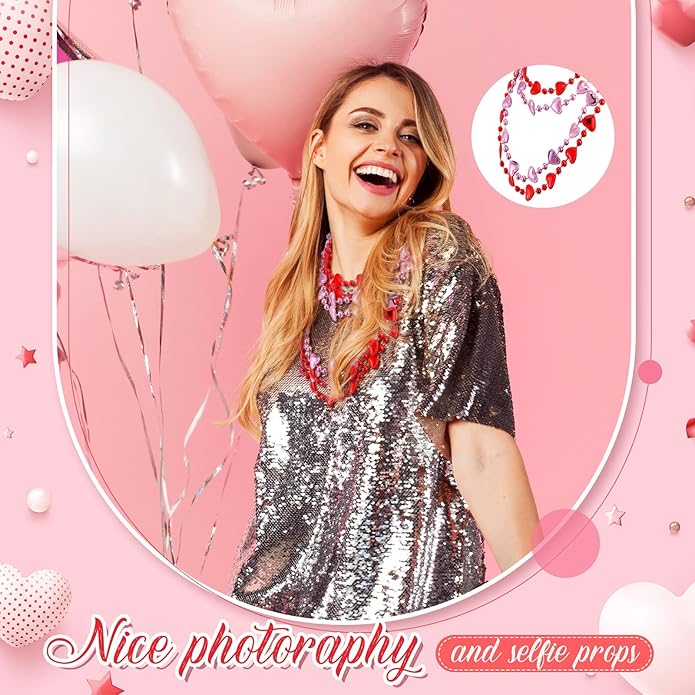 Batiyeer 100 Pieces Valentine's Day Heart Beads Necklaces Bulk Heart Shaped Beads Necklaces Gift Valentine's Day Party Jewelry Set for Parade Throws Party Favors
