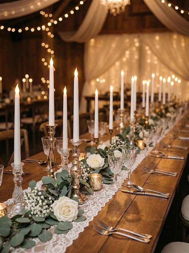 Retisee 50 Pcs 11 Inch Flameless Taper Candles LED Candles Bulk Battery Operated Taper Candle Flickering LED Candlesticks for Valentines Birthday Wedding Party Decor (Classic Style,White)