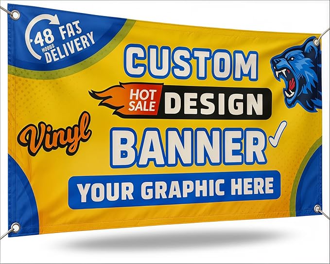 Custom Vinyl Banner by - My Happy Customized Gifts - Personalized customizable full color design banners signs printing for indoor outdoor events retail birthday (8x5)