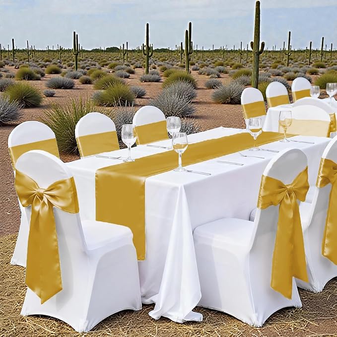 VDS Satin Chair Sashes Chair Cover Back Tie Sateen Bows Ribbon for Wedding Birthday Graduation Engagement Ceremony Event Party Banquet Venue Hotel All Dining Chair Decoration (75PC) (Gold)