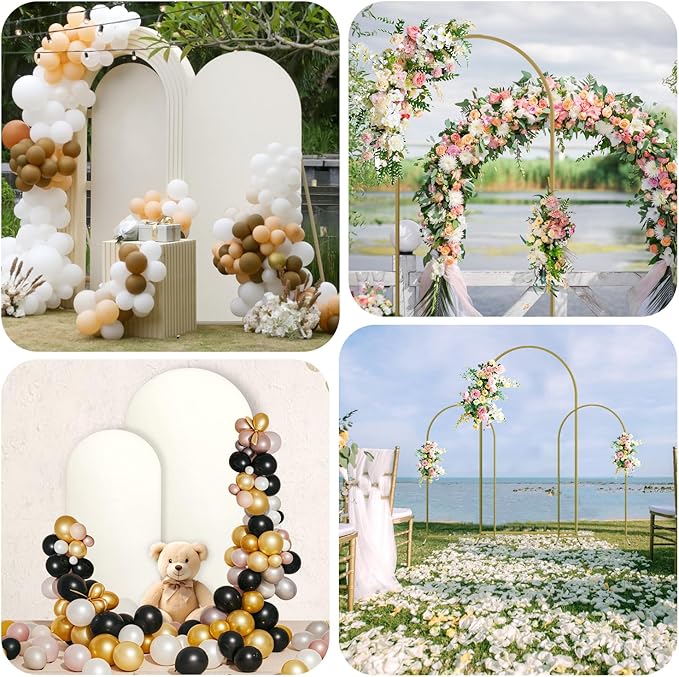 Arch Backdrop Stand and Cover Set, 2 Metal Balloon Arch Backdrop 7.2ft 6ft, Gold Arched Stand Frame for Wedding, Parties,Birthday,Decorations (White,7.2ft+6ft)