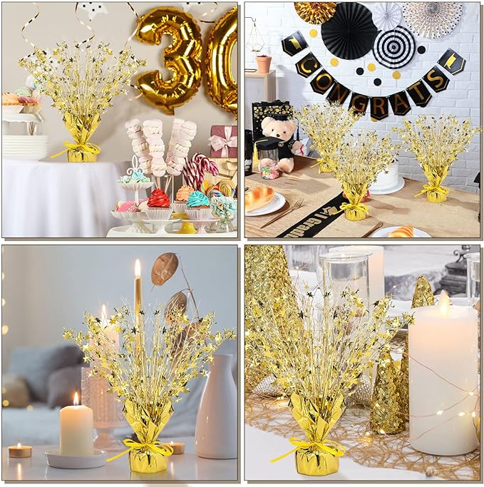 Crowye 18 Pcs Foil Spray Centerpiece Valentine's Day Table Decoration Winter Party Star Burst Metallic Table Centerpieces for Party Birthday Season Holiday(Gold)
