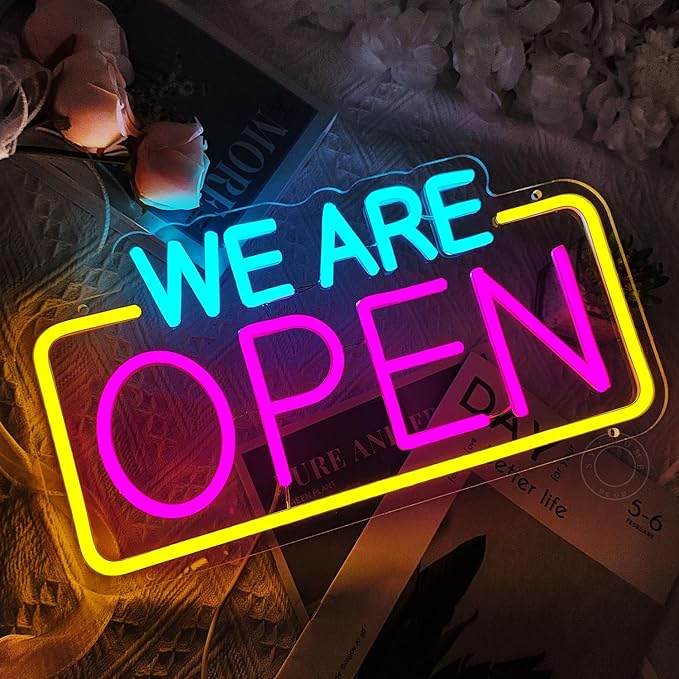 SYLHOME We Are Open Led Neon Light Sign Business Coffee Shop Store Bar Restaurant Pub Salon Hotel Welcome Door Window Wall Decor Sign USB 15.75"X8.4"