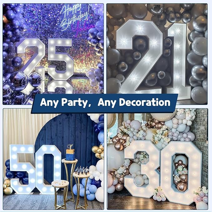 Marquee Numbers 3 Feet Tall Big Light Up Numbers 9th 19th 90th Happy Birthday Decorations White Anniversary Party Decor Large Cardboard Prop Backdrop Sign 9
