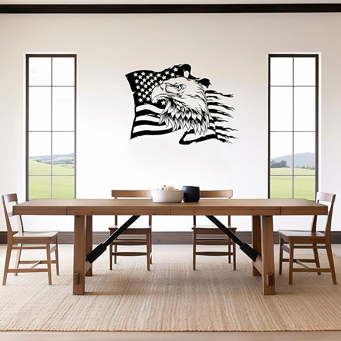 USA Bald Eagle Metal Wall Art, Large Eagle American Flag Metal Wall Decor, Fourth of July Independence Day Flag, Veteran Patriotic Gift for Home, Living Room, Office Sculptures, 4th July Day Gift (41.3" x 29.5" / 105 x 75 cm)