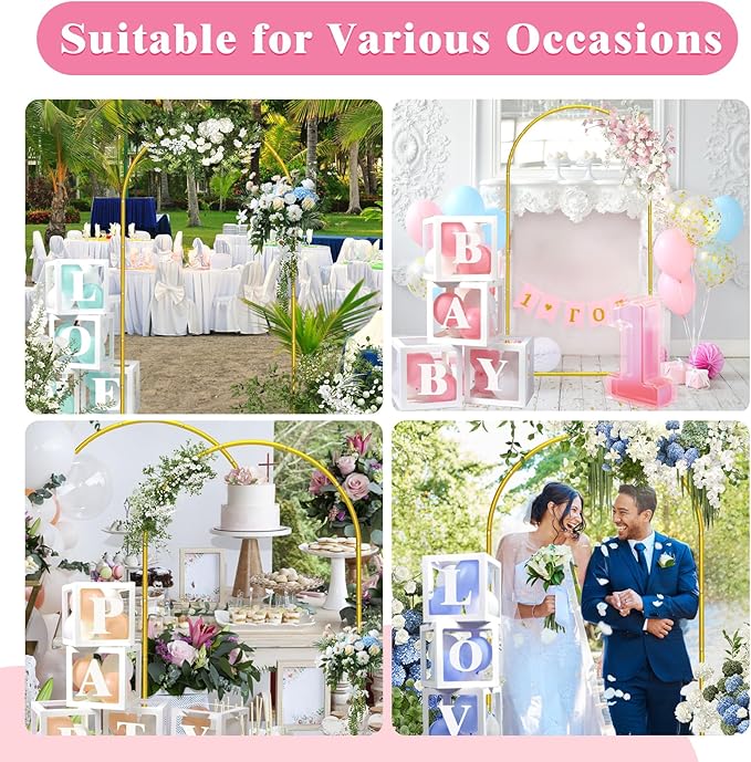 Metal Arch Backdrop Stand ,Set of 3 (7.2 ft/6.6 ft/6 ft) Square Wedding Arch Frame ,Gold Balloon Arch Stand for Wedding/ Birthday Party/ Baby Shower/ Graduation Ceremony Banquet Decoration