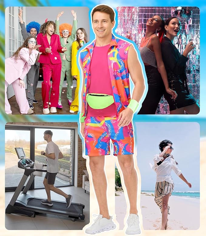 80s Workout Costume for Men - 80s 90s Outfit for Parties and Halloween Cosplay Couples Costume Set