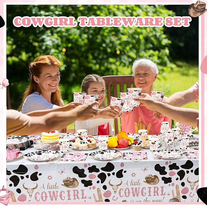 452 Pcs Cowgirl Baby Shower Party Decorations Include a Little Cowgirl Is on the Way Paper Plates Napkins Cups Tablecloth Cutlery Straws for Baby Shower Party Supplies